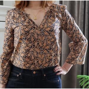 J Crew x Drakes Women's 4 Blouse Giraffe Print Bell Sleeve Top Popover Cotton